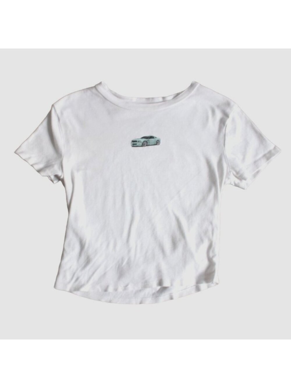 Homegirl Society Womens Cropped 'Car' Graphic T-Shirt-White-Size Medium-GUC